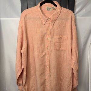 L.L. Bean Men's Linen Casual button down Peach Shirt